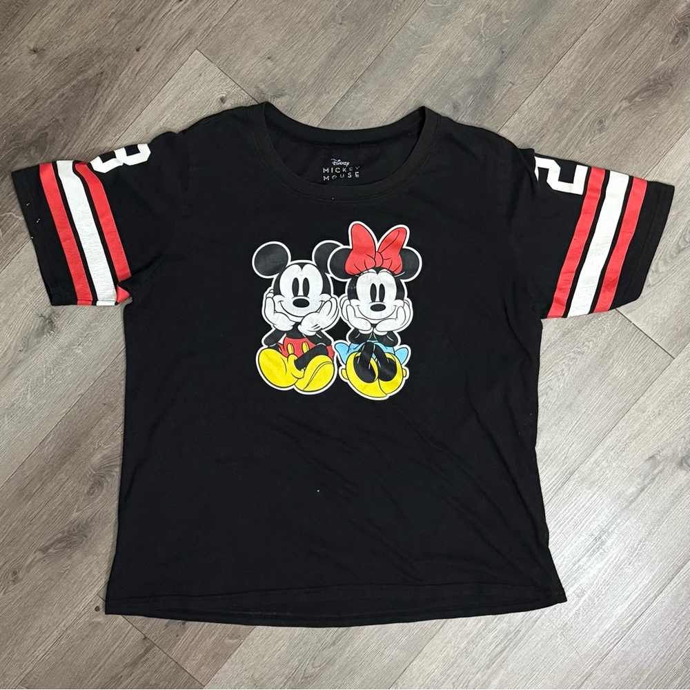 Disney Mickey Minnie Jersey Shirt Womens 2XL Black Tee 28 Graphic Vintage Style